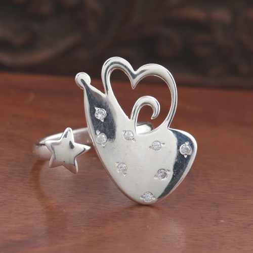 925 Silver Fancy Heart And Star Zircon Ring - Image 1