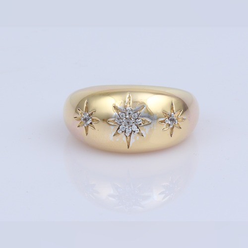 925 Silver Bolded Ring With Star Engraved With Yellow Gold Plating - Image 2