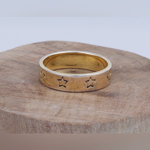 925 Silver Plain Star Thick Ring With Yellow Gold Plating - Image 2