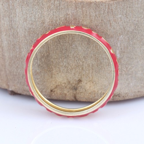 925 Silver Plain Band With Red Enamel And Yellow Gold Plating - Image 3