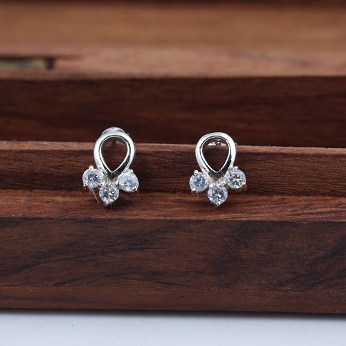 925 Silver White Zircon Three Stone Fancy Stud Earring - Image 1